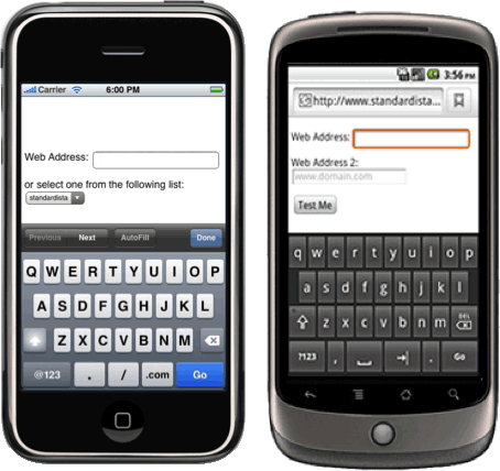 url input type on iphone and android