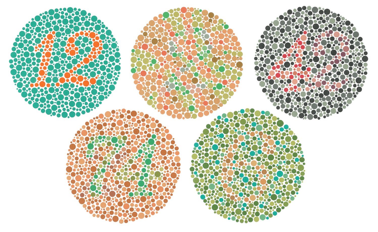 five examples of numbers that might be impossible to read to a user depending one their type of color blindness